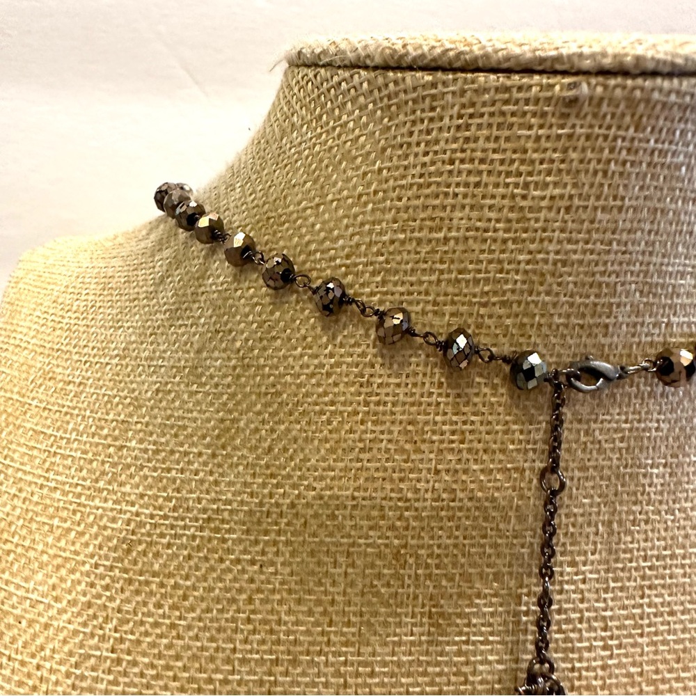 Fossil Necklace Copper Tone Necklace - beaded chain w/ Bee Pendant, rhinestones - Picture 9 of 13